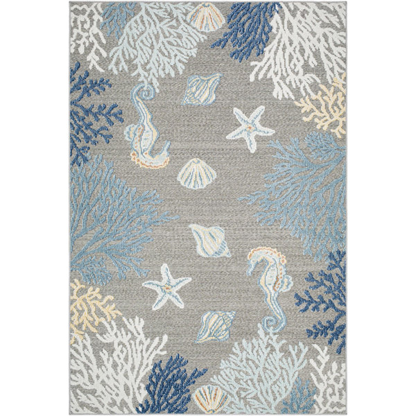 Beachcrest Home Gaertner Blue, Gray and White Outdoor Area Rug